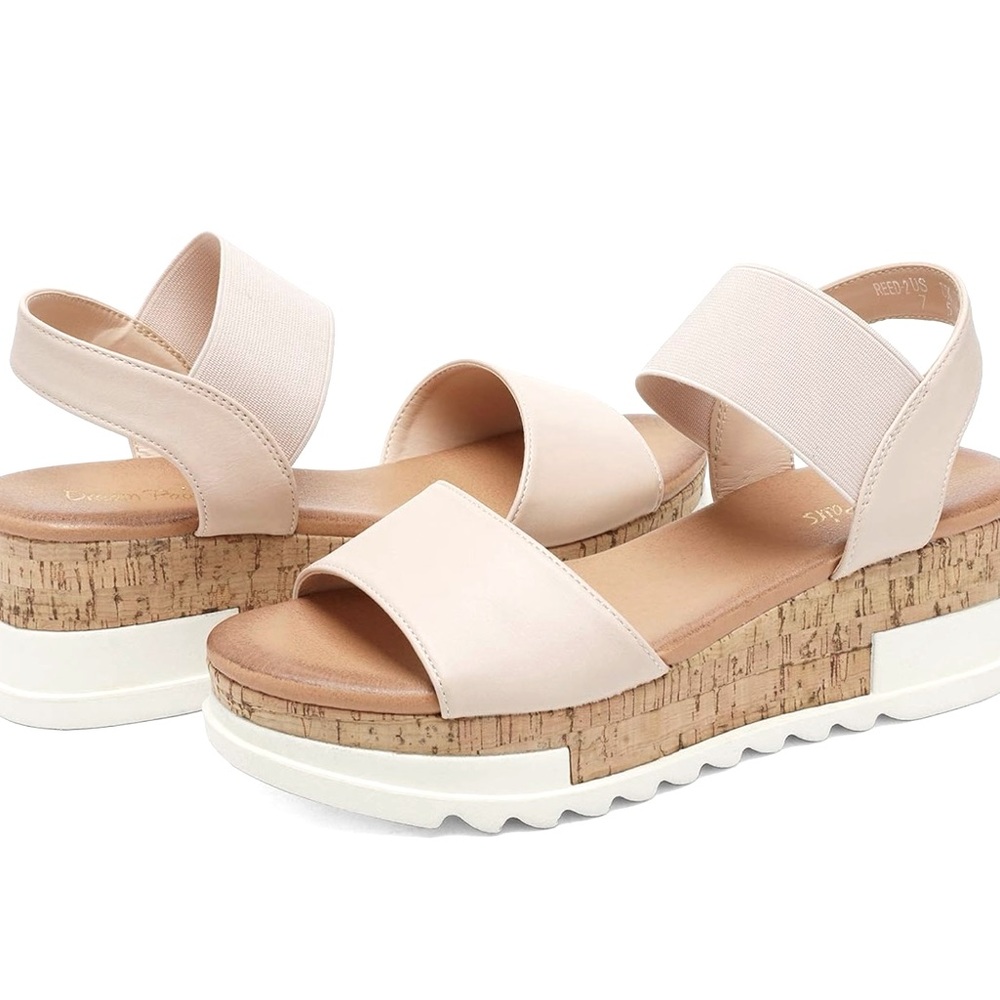 Dream Pairs Women's Open Toe Ankle Strap Platform Wedges Sandals Nude 6.5 M